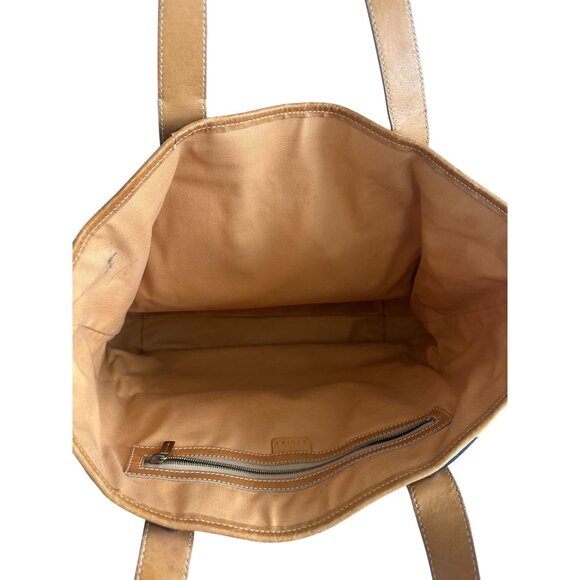 CELINE Vintage Tan Blue Macadam Tote Shoulder Bag - Picture 14 of 16